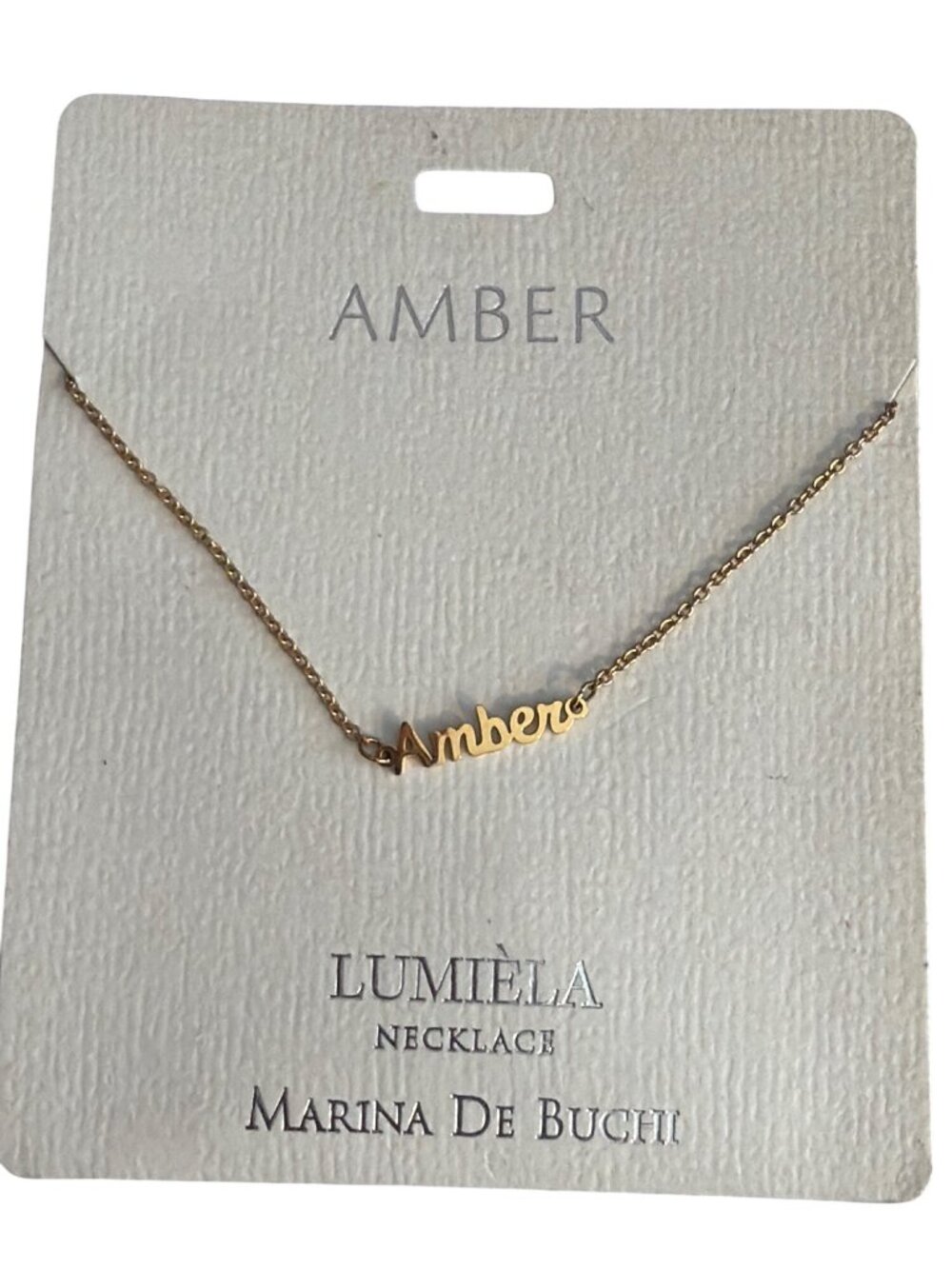 Amber Name Necklace Marina De Buchi Gold Finish Adjustable 15-20" New on Card